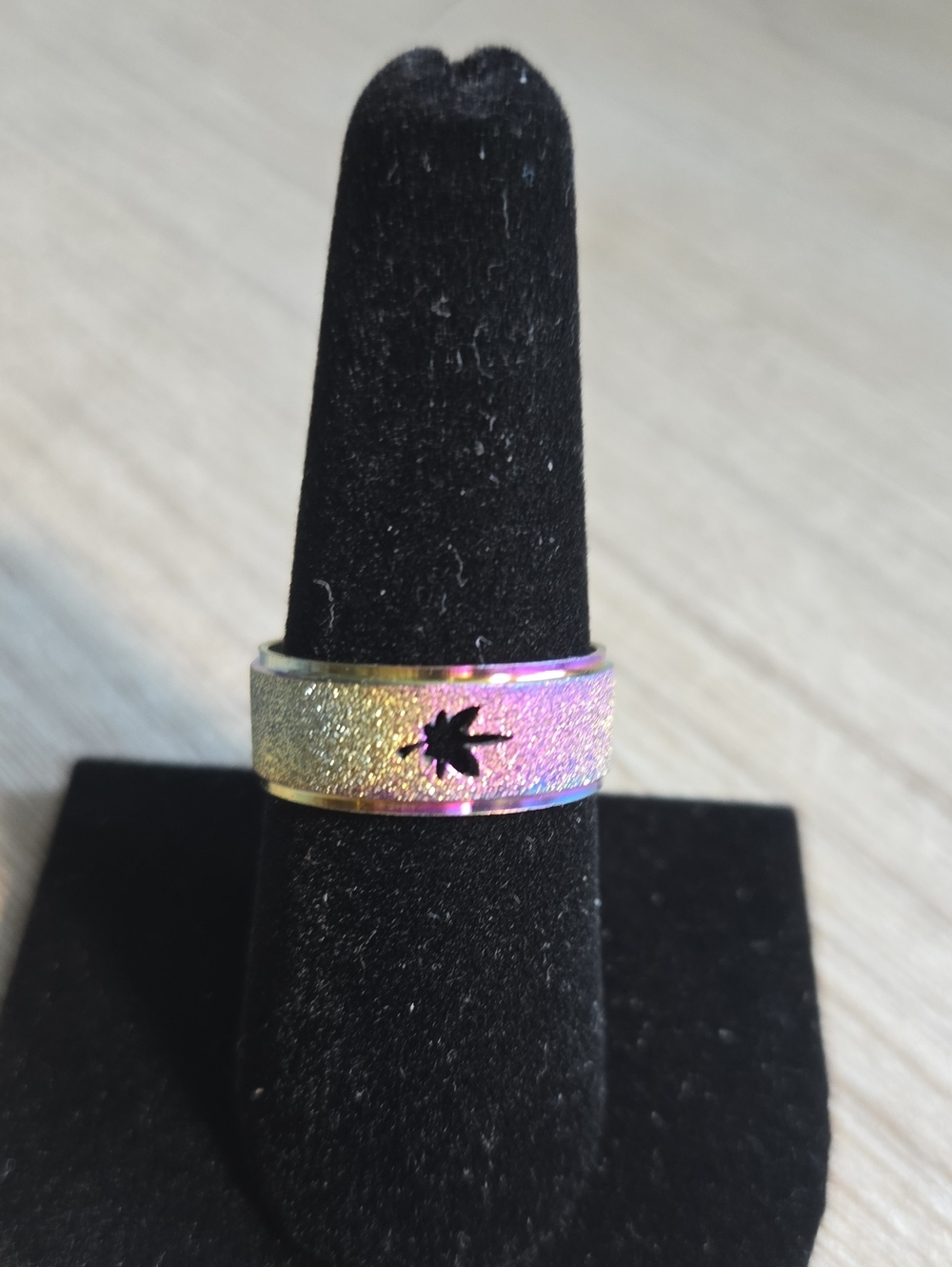 Source Unknown Rainbow Glitter Band Ring with Black Bird Silhouette